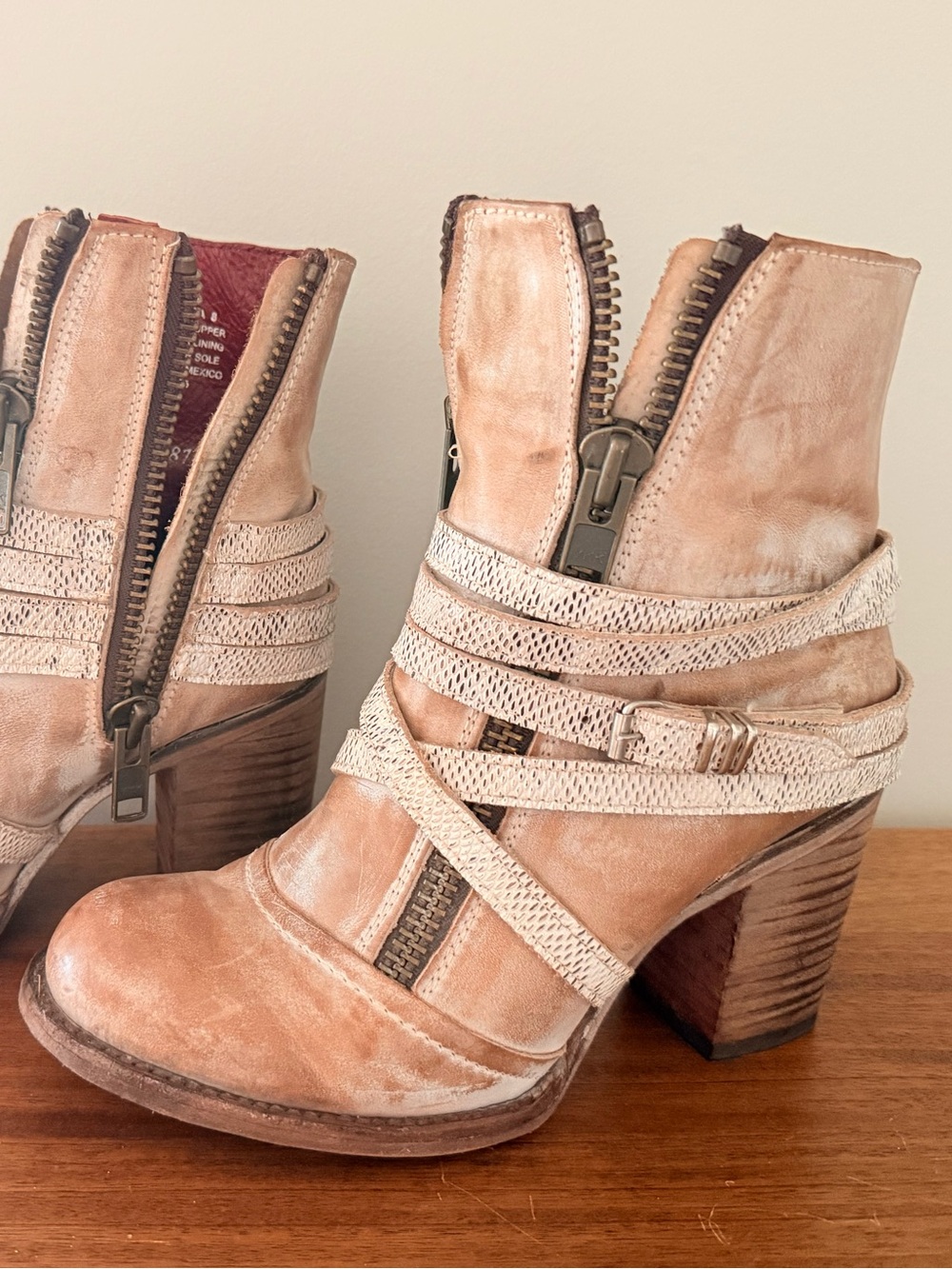 Freebird Leather Zip Strap Ankle Boots size 8